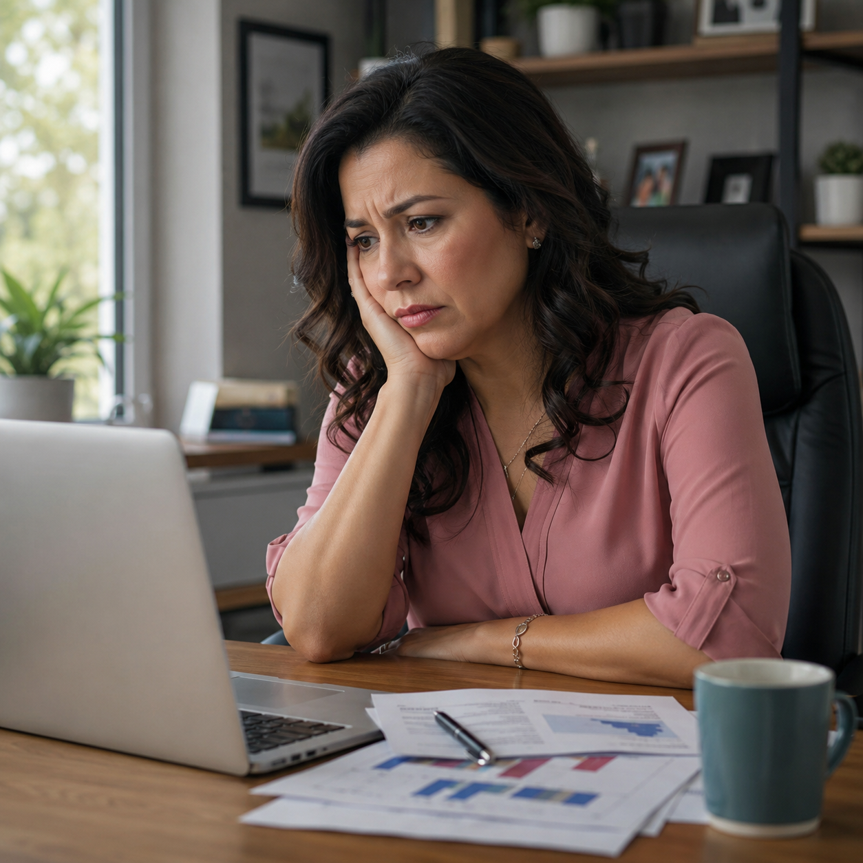 Woman frustrated at laptop